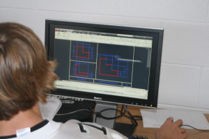 A student in CAD I works on a project in AutoCad. Photo by Eddie Rodriguez.