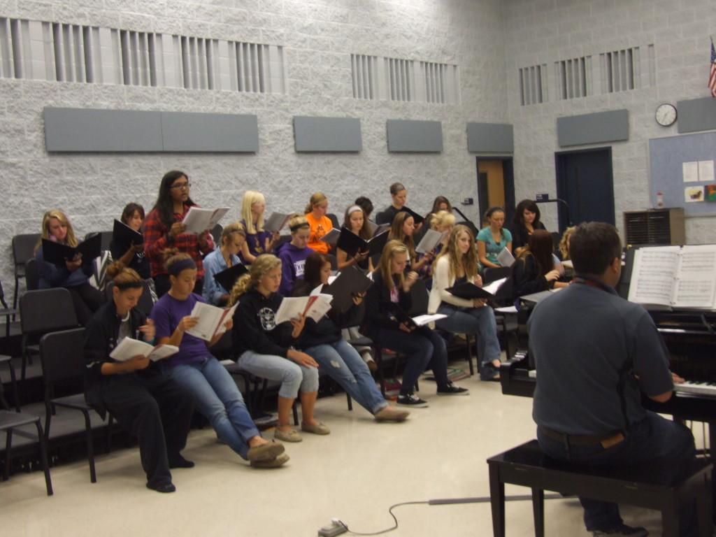 Students singing in class.