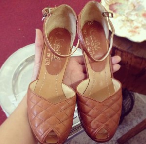 A pair of shoes she found while antiquing.