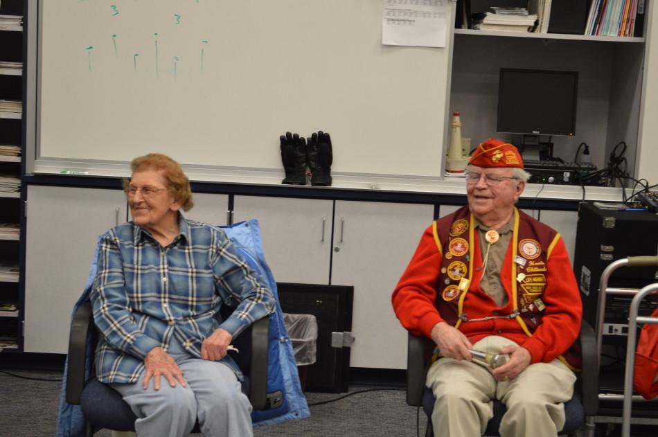 World+War+II+veterans+Helen+Ehlers+and+Howard+Chittenden+shared+their+story+with+KHS+students+on+March+7.