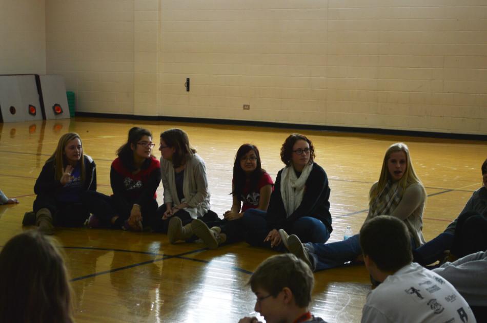 P.E Leaders play a game during gym class