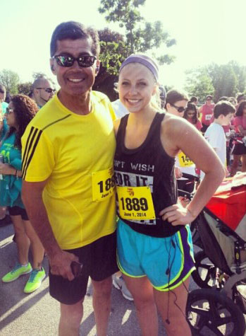Jordan Hedgren finishing with a 27:07 and her father after the Running for Hope 5K.