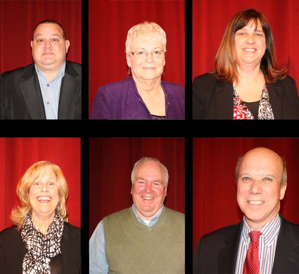 Upper from left, Tony Valente, Gale Pavlak, and Teresa Witt. Ryan Kerry (not pictured) and lower from left, Pam Vorhees, Jerry Elliott, and  Peter Lopatin are candidates for Kaneland school district 302 board in the 2015 election.