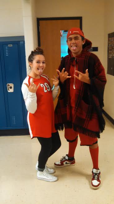 Juniors Sierra Rush and Alex Delgado wear red for class color day. 