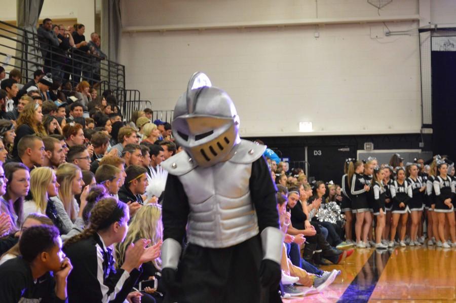 The Knight mascot spreads school spirit. 