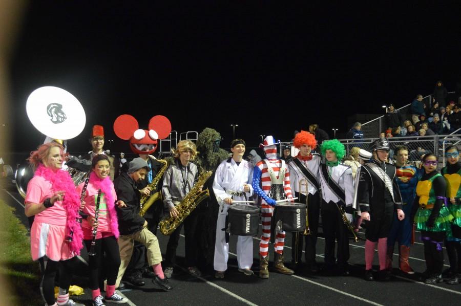 Senior Marching Knights pause for a picture in their festive costumes. 