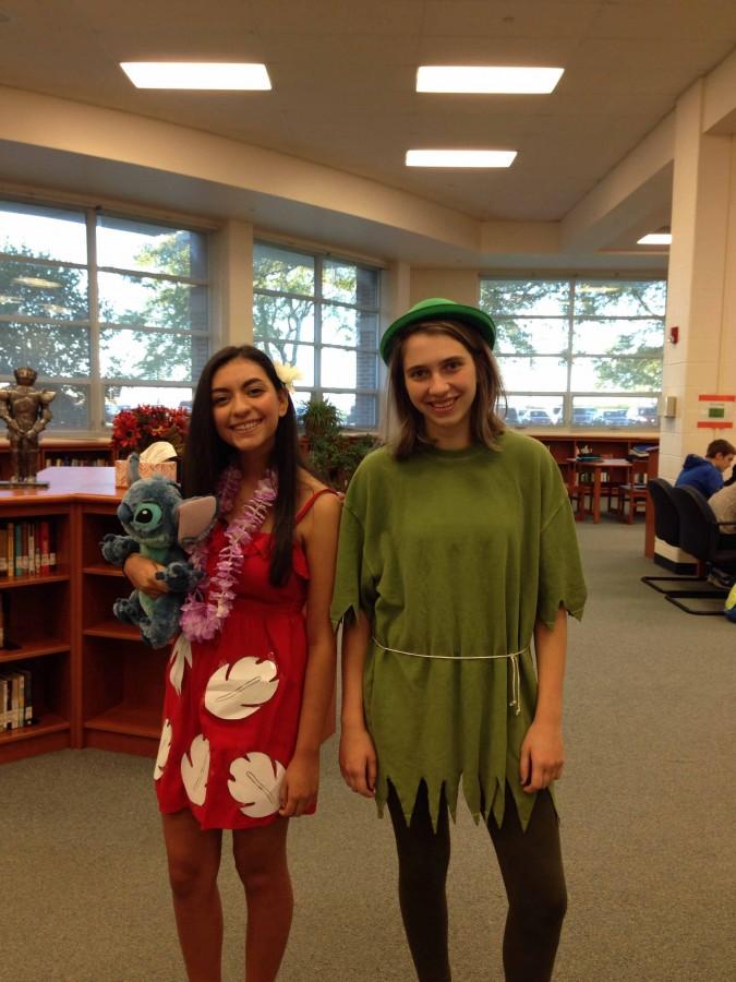 Senior Lexi Elias dresses as Peter Pan and Giselle Paz as Lilo on celebrity day. 