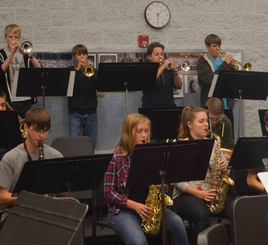 Kaneland High Schools Jazz Band students rehearsing. 