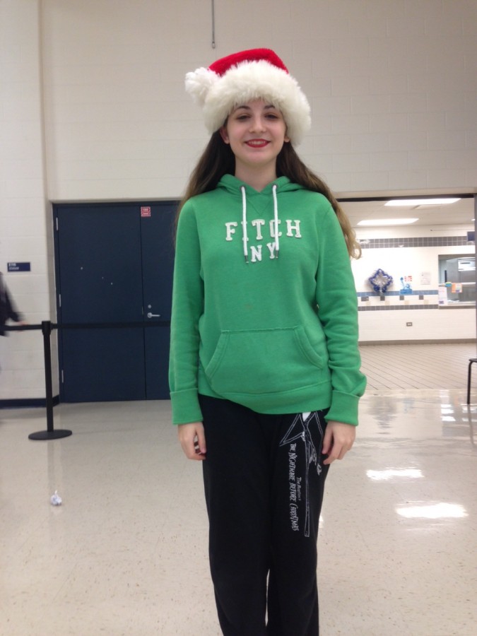 Freshman Kennedy O’Connor is dressed up for the holidays in her festive green and red ensemble.