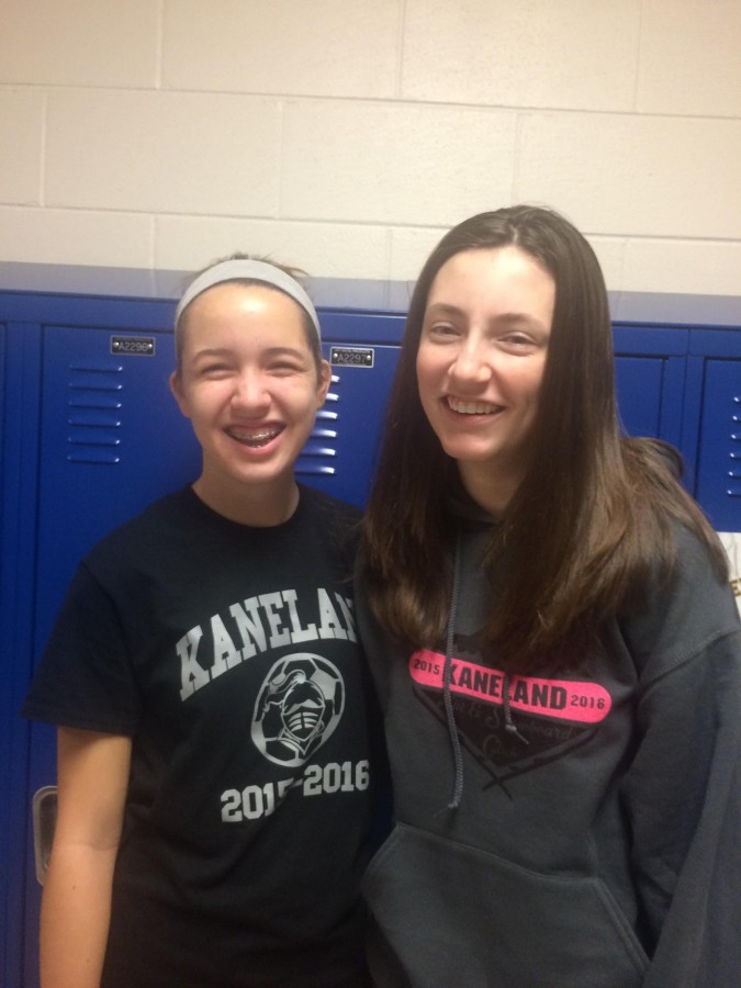 Freshmen Haley Lemp and Danielle Schafernak show off both their holiday and school spirit by sporting KHS apparel. 