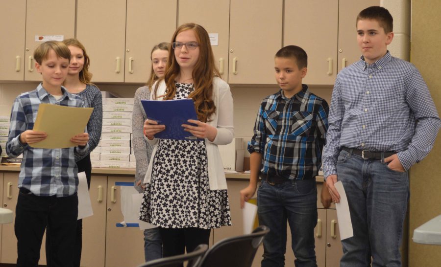 Presidents Abbey Mondi and Braden Leeper talk to the school board about their work on the Rosedale Freedom Project.