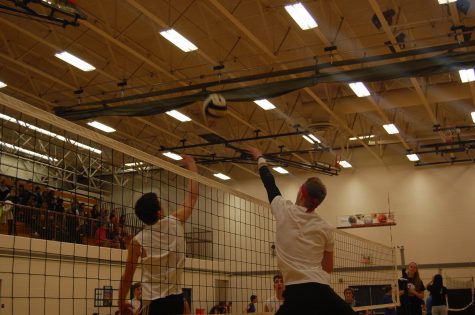 Seniors, Robby Nachreiner (left) and Clark Hendricks (right), battle to keep the ball on the opposing side. The game ended with a win from Hendricks team, the Virgin Islands.