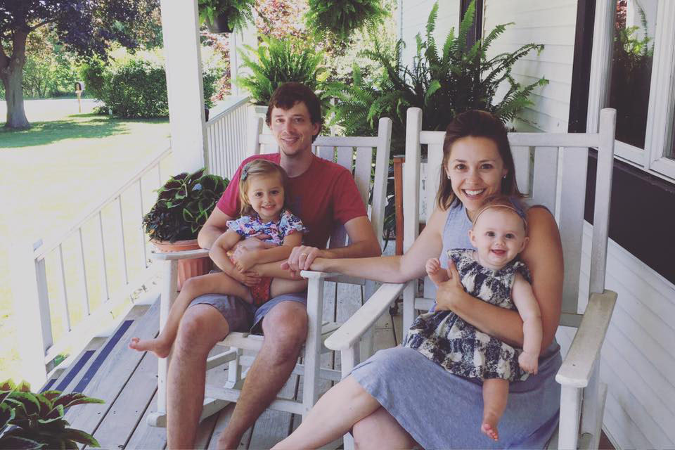 English teacher Dominic Bruno with his daughter Lucy, his wife Megan and his youngest daughter, Eleanor take pictures every year on the steps of the farm house that they got married on. Photo courtesy of Dominic Bruno.