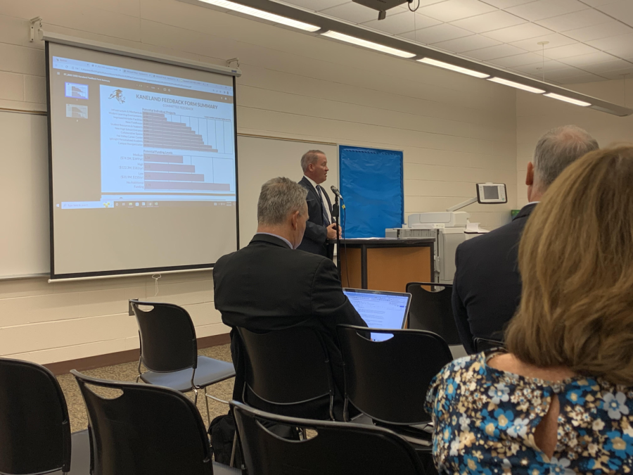 Consultant Ed Sullivan spoke to the Kaneland Board of Education on Monday, Aug. 8, about the results of his recent surveys. The surveys that were sent out to Kaneland community members regarded some potential updates and budget considerations for possible improvements in Kaneland schools. 