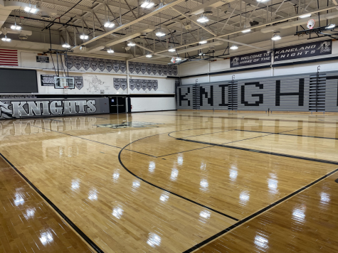 Kaneland’s East Gym, the primary gym for boys and girls varsity basketball games. It currently does not feature a shot clock. 