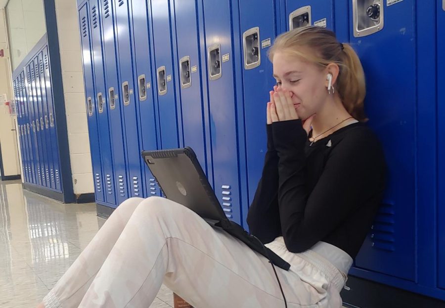 Senior Maddie Kerry works on upcoming speech for communication studies class. This is a mandatory class that practices mastering the craft of speech giving. 