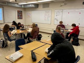 English teacher Jennifer Sayasane’s fifth period English 10 class reads Internment. They start class on most Mondays, Wednesdays and Fridays with reading time. 
