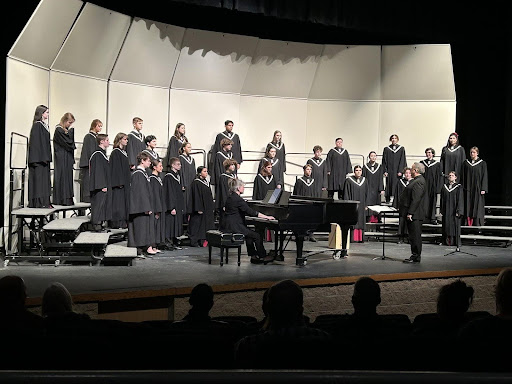 Mixed Choir singing during the Winter Concert on Feb. 15, 2024. They performed songs Unison by Bob Chilcott, Fly! by Aydrian Norman and I’ll Make the Difference by Moses Hogan. 