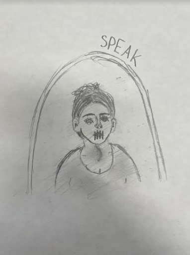 A drawing based on one of the most widely known scenes in Speak.

(Cartoon by Faith Maschman)