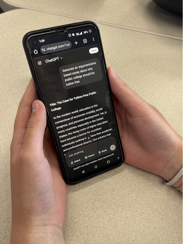 A student uses ChatGPT to generate an essay. This represents how some students exploit AI to avoid completing their own work.
