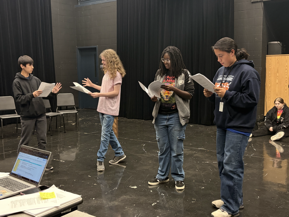 Freshman Teddy Wagner, sophomore Ethan Butler, senior Iyvanka Ewane-Ewang, and senior Bianca Garcia all audition in a scene together. The scene was about a demigod at therapy. 
