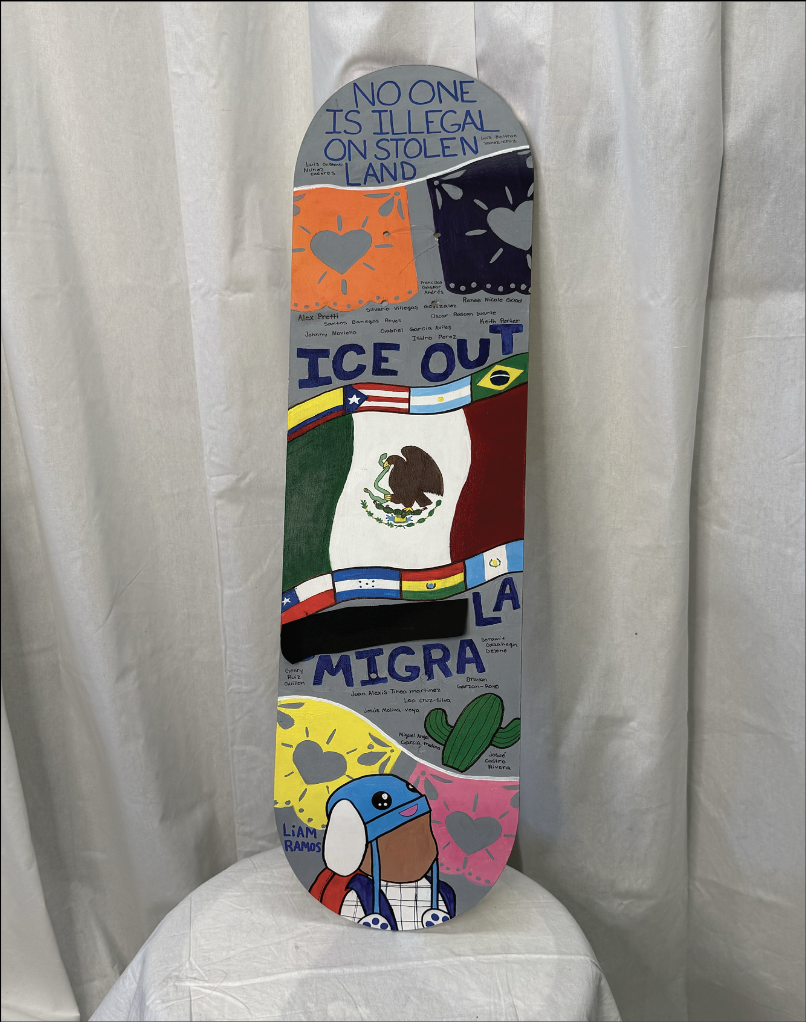 Senior Janel Gutierrez’s skateboard project was taken down by administration from its display on Feb. 20. This sparked frustration and censorship accusations. 